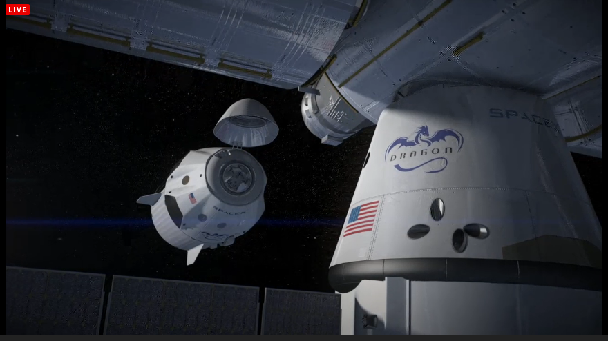Dragon V2 arriving at station with Dragon Cargo already attached